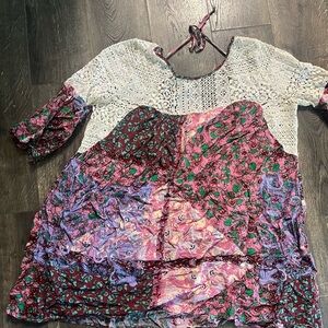 Umgee Cream Puff Sleeve Tunic with Smocked Tie Front